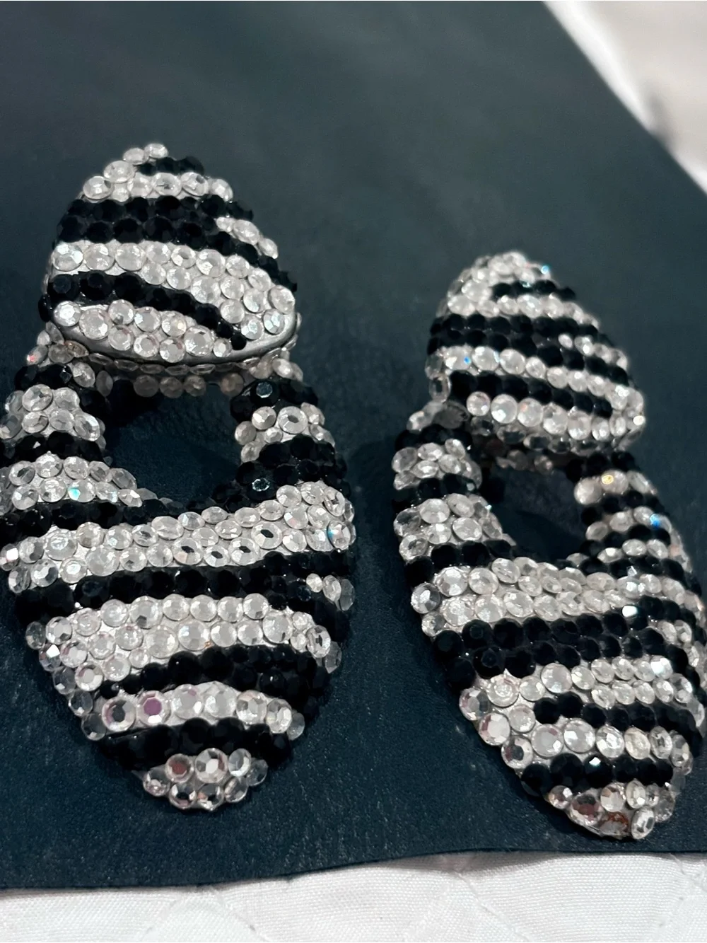 Vintage Bellini Black and White Swarovski Crystal Clip Earrings